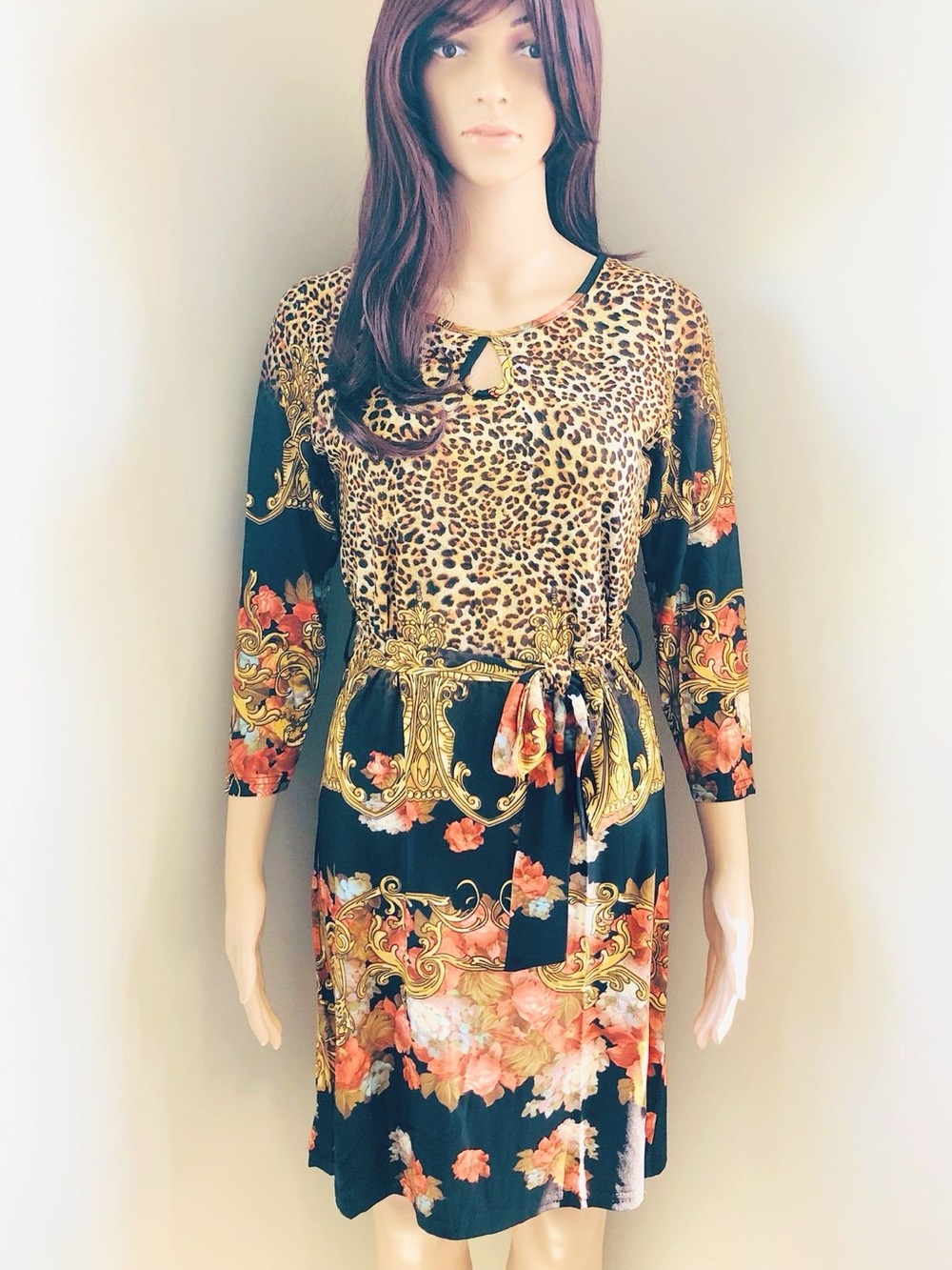 Elegant Leopard and Floral Midi Dress
